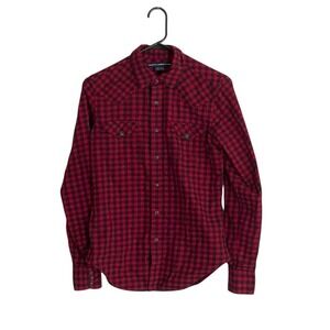 RALPH LAUREN Sport Western Shirt Pearl Snap Flannel Buffalo Plaid Red Black Sz 6